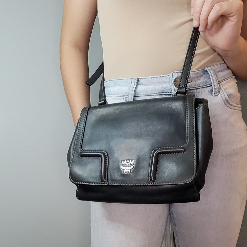 MCM Small Navy Leather Crossbody